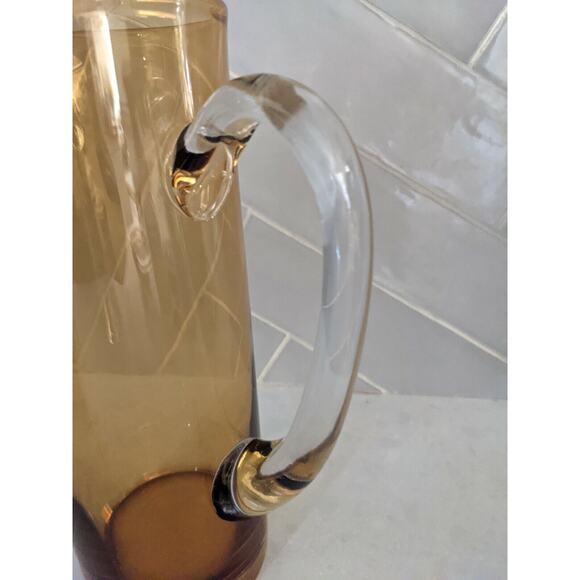 Vintage Mid Century Modern Pitcher Amber Brown Tall Mod Glass Vase - Picture 4 of 8